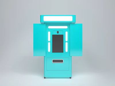 Interactive Kiosk Area With Blue Exterior Touch Screen And Display Panel 3d model
