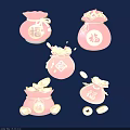 Red Fortune Bags With Chinese Fu Characters And Spilled Gold Coins