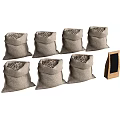 Rustic Farmhouse Decorative Ornament Set With Seven Burlap Grain Sacks And Mini Chalkboard