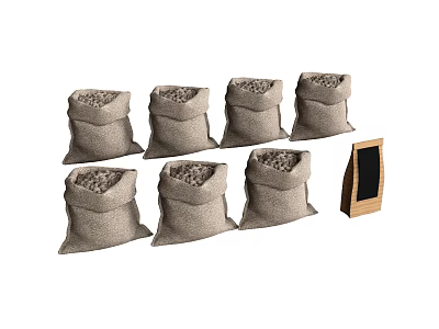 Rustic Farmhouse Decorative Ornament Set With Seven Burlap Grain Sacks And Mini Chalkboard 3d model