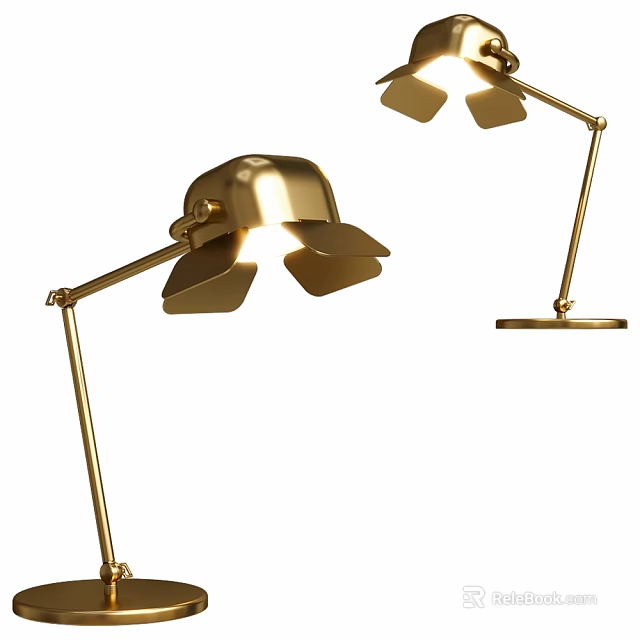 Modern Gold Desk Lamp With Adjustable Arm And Multi Panel Shade Design 3d model
