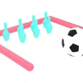 Interactive Play Area Setup With Red Frame Blue Bowling Pins And Soccer Ball