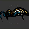 Detailed Black Yellow Blue Spider With Glowing Green Eyes And Segmented Body