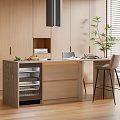 Modern Open Kitchen Bar Counter With Wooden Cabinets Bar Stools And Natural Light