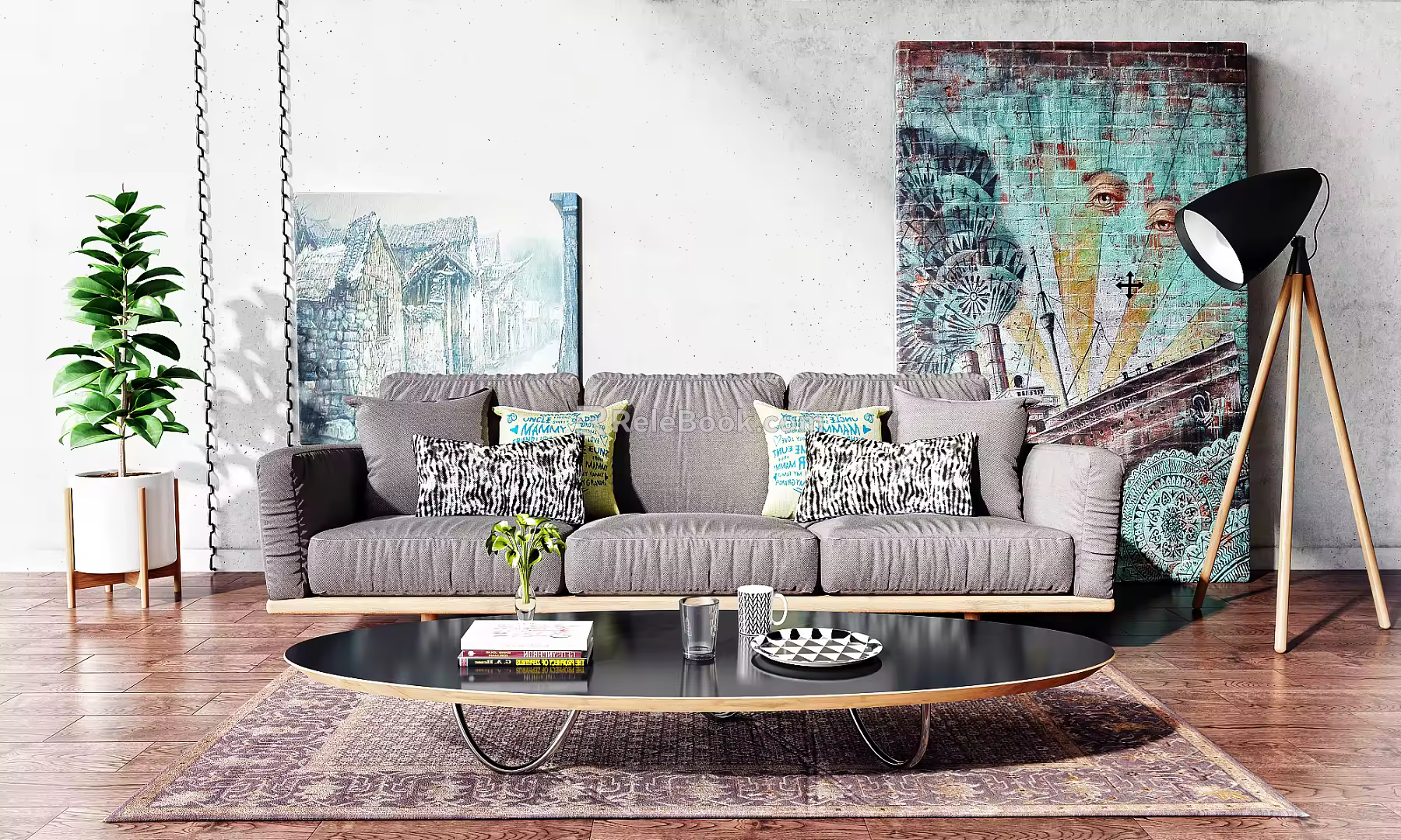 Nordic Three-Seat Sofa Combination 3d model