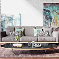 Nordic Three-Seat Sofa Combination 3d model