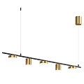 Modern Linear Chandelier With Gold Cylinder Shades And Black Bar Design