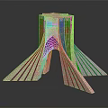 Unique Geometric Architectural Structure With Flared Base Striped Facade And Crown Top
