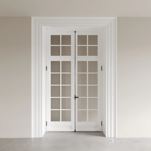 White Modern Double Doors With Glass Window Panes And Clean Frame Design 3d model 