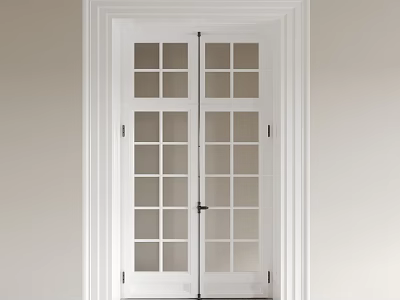 White Modern Double Doors With Glass Window Panes And Clean Frame Design 3d model