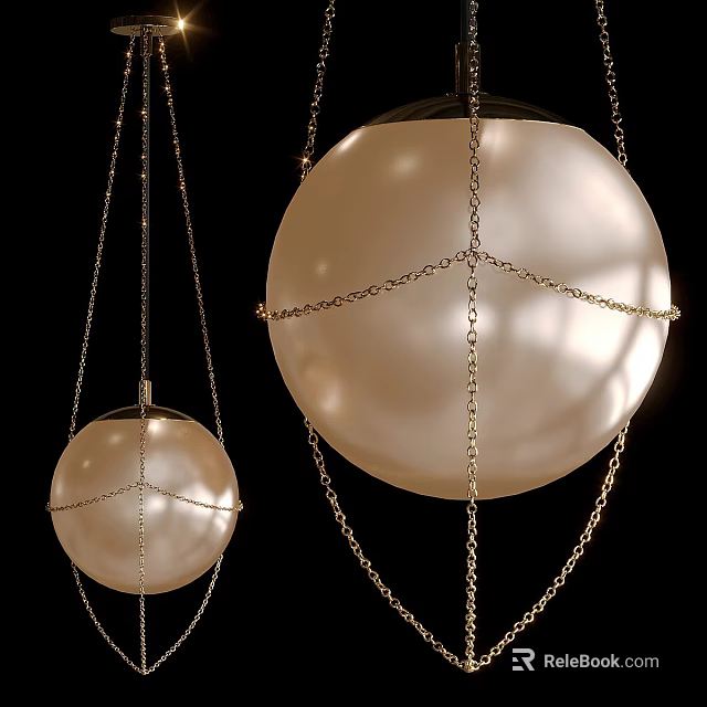 Elegant Spherical Chandeliers with Chain Details and Hanging Design in Modern Style 3d model 