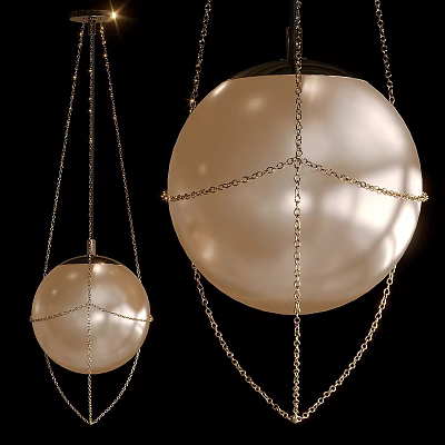 Elegant Spherical Chandeliers with Chain Details and Hanging Design in Modern Style 3d model