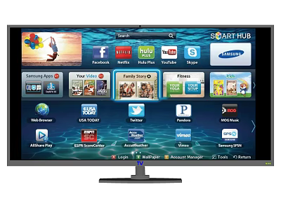 Smart Television Screen Displaying Various Streaming Apps And Smart Hub Features 3d model