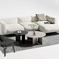 White L shaped Sofa and Coffee Table Set with Gray Cushion Green Plant on Gray Rug