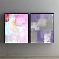 Abstract Paintings With Black Frames On Gray Wall Featuring Geometric Blocks And Textured Patterns 3d model