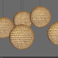 Five Round Woven Golden Chandeliers With Intricate Texture Design 3d model