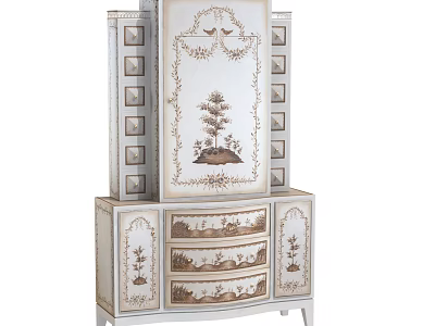Elegant Vintage Decorative Cabinet With Hand Painted Tree Design And Drawers 3d model