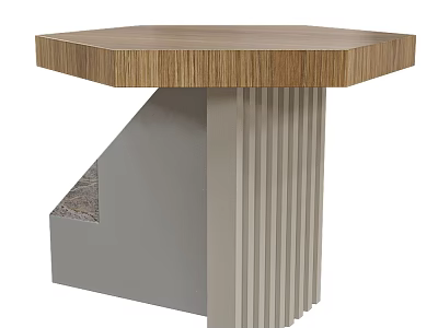 Elegant Modern Side Table With Natural Wood Top And Grey Vertical Striped Metal Base Design 3d model