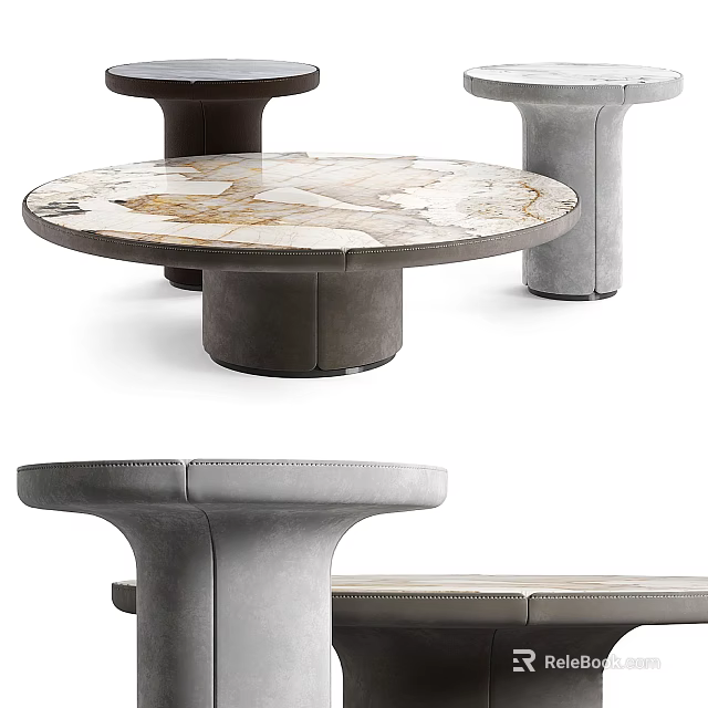 Modern Round Coffee Table With Marble Top And Leather Base Design 3d model 