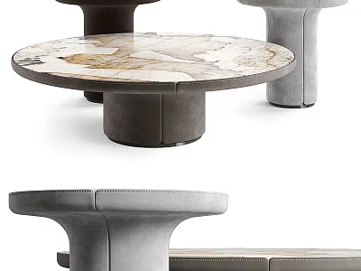 Modern Round Coffee Table With Marble Top And Leather Base Design 3d model