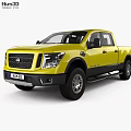 Nissan Yellow Pickup Truck With Double Cab Black Wheels And Cargo Bed