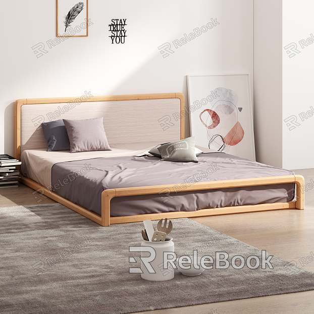 Modern double bed solid wood tatami bed accessories model