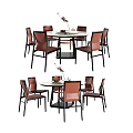 Modern Sleek Dining Table Set With Round Table Leather Chairs And Metal Frame 3d model