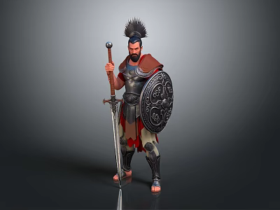 Ancient Warrior 3D Character Model With Spiked Helmet Shield And Sword Armor 3d model