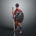 Ancient Warrior 3D Character Model With Spiked Helmet Shield And Sword Armor