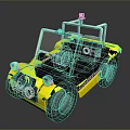 Yellow Small Cart With Black EMO Logo Headlights Seats And Roof Equipment