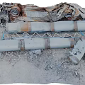 Rusted Metal Scrap Scattered With Pipes Frames And Broken Parts On Sandy Ground