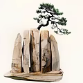 Graceful Pine Tree Growing on Artistic Stacked Stone Structure Design