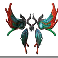 Colorful Symmetric Decorative Design With Wing Shaped Feathers And Vibrant Red Green Blue Gemstone Eyes