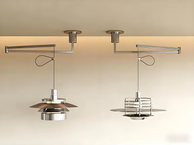 Stylish Modern Chandeliers Featuring Metallic Structure And Layered Shades Ceiling Mounted 3d model