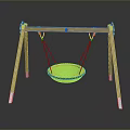 Children's Outdoor Swing With Wooden Frame Green Connectors And Orange Basket