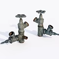 Rusty Vintage Metal Water Faucets With Classic Knob Handles And Old Fashioned Design