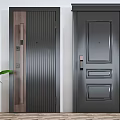 Modern Security Doors Featuring Wood Grain Vertical Stripes Solid Panel And Secure Lock 3d model
