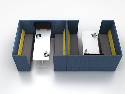 Modern Building Exterior Wall Design With Blue Fabric Panels And Yellow Accents 3d model