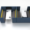 Modern Building Exterior Wall Design With Blue Fabric Panels And Yellow Accents