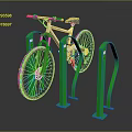 Silver Bicycle Parked On Green Bike Rack With Secure Stand Design