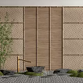 Bamboo fence partition pillar Ting step waterscape fence stone 3d model