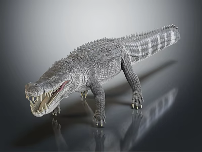 Detailed Crocodile Model With Realistic Texture And Pose On Gray Background 3d model