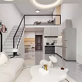 Modern Loft Apartment Interior With Open Living Kitchen And Mezzanine Bedroom