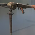 Vintage Machine Gun With Metal Structure Wooden Stock And Mount Stand Exhibition
