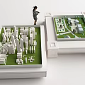 Professional Commercial Architectural Models Featuring Urban Buildings Green Spaces And Person Standing Nearby