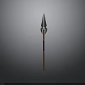 Trident Weapon With Metal Head Wooden Shaft And Bottom Metal Decoration