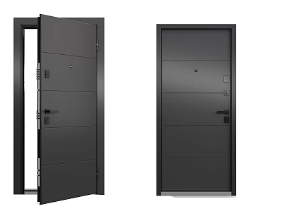 Modern Black Security Door Open and Closed Position Design View 3d model