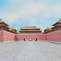 Ancient Architecture Top View Symmetrical Layout With Traditional Buildings Water And Trees