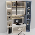 Modern Desk Interior with Open Bookshelves Lamp Computer and Storage Cabinets 3d model