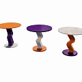 Modern Coffee Table With Round Tabletop Twisted Brown Legs And Purple Base 3d model